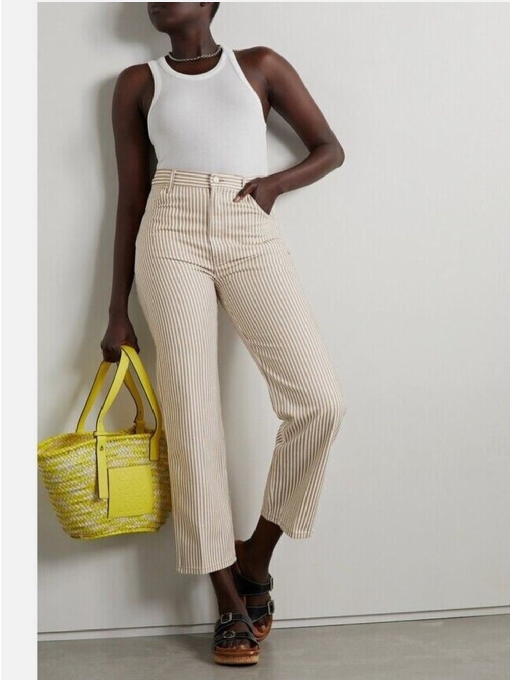 Reformation Cowboy Striped High Rise Straight Jeans